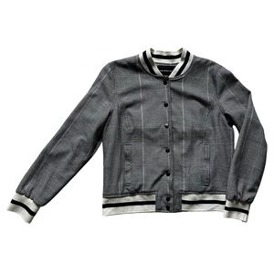 Women's Plaid Varsity Bomber Jacket Collegiate Sporty Preppy Black White Purple